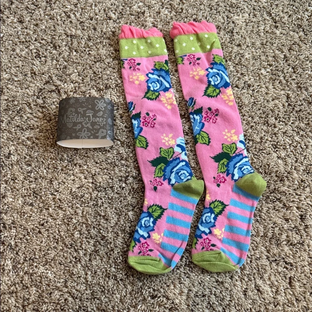 Matilda Jane Pink Floral Knee-Highs with Blue Roses size Medium